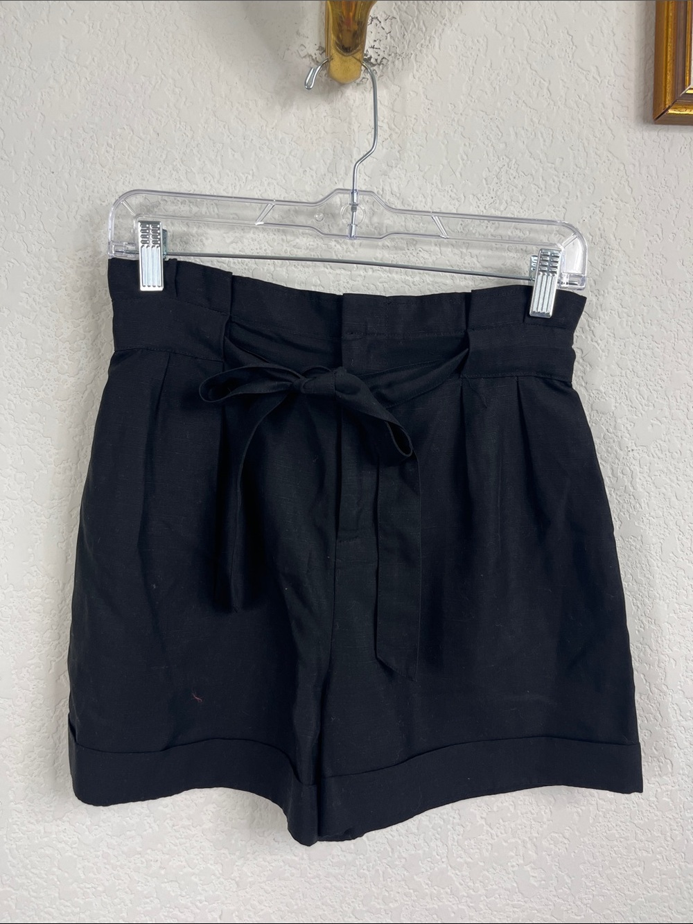 Club Monaco Paper Bag Waist Linen Blend Black Shorts